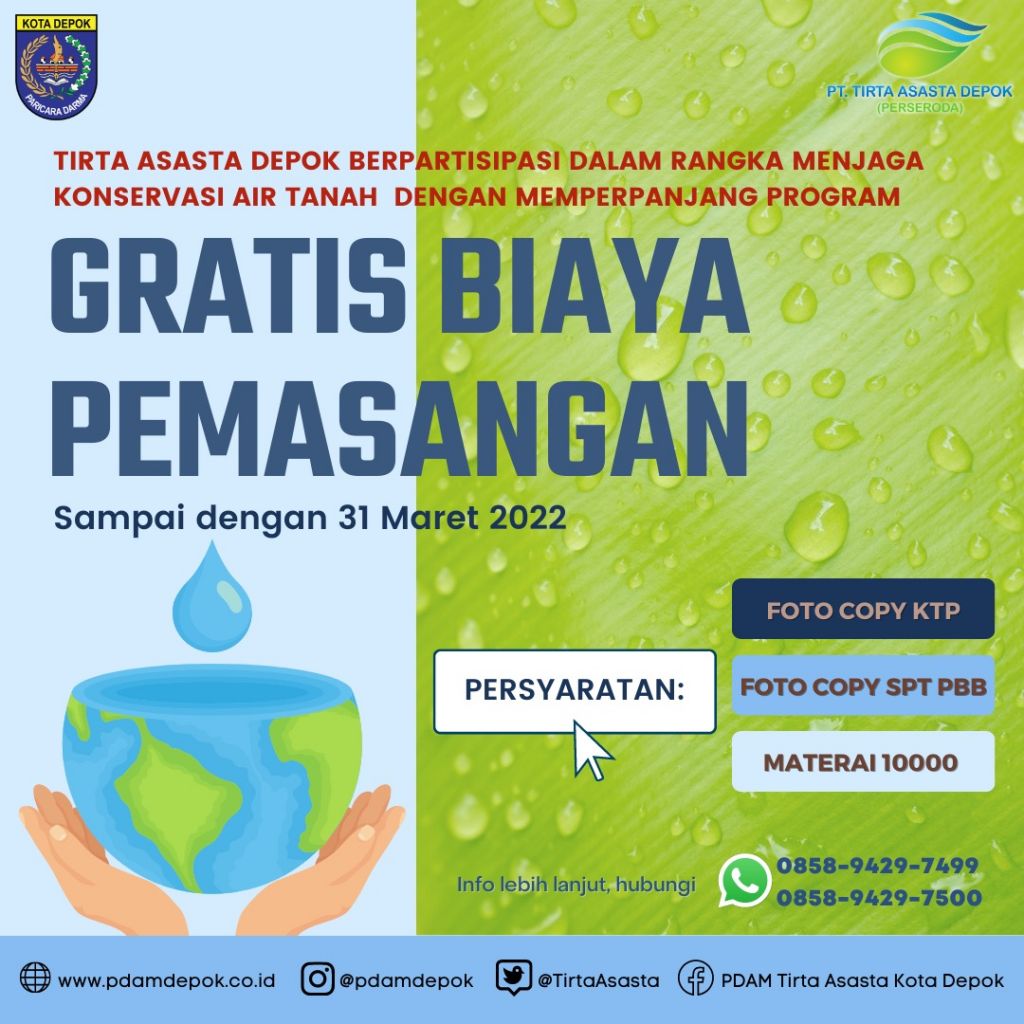 Kemudahan Layanan Air Bersih PT Tirta Asasta Depok, Melalui Program Promo Gratis Sambungan Baru Pelanggan